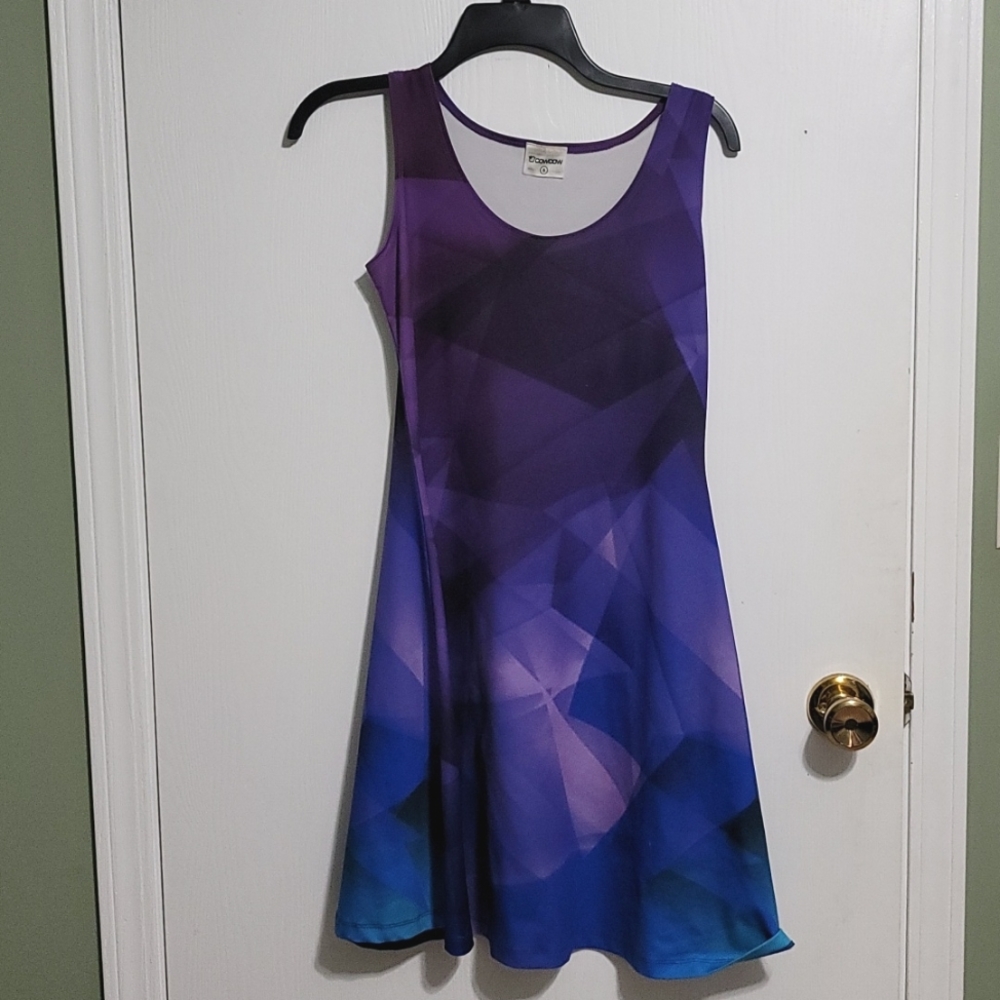 CowCow purple blue gradient geometric pattern skater summer dress